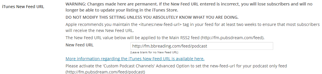 powerpress itunes new feed url