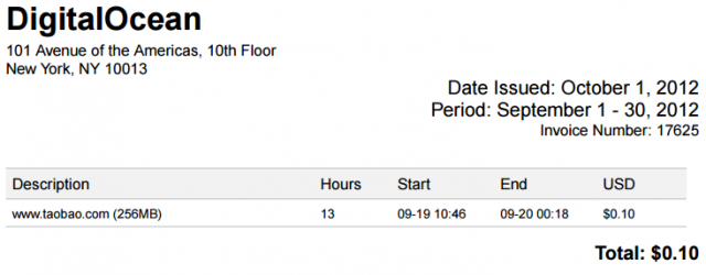 digitalocean first invoice