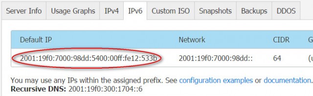 vultr vps ipv6 default ip